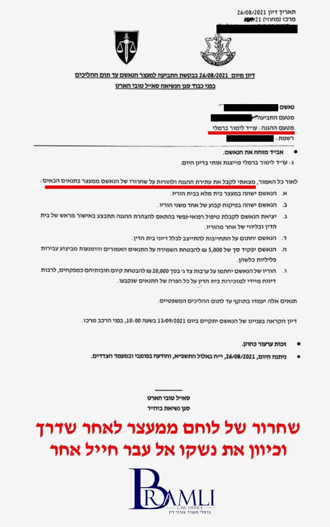 שחרור ממעצר של לוחם שביצע שימוש בלתי חוקי בנשק